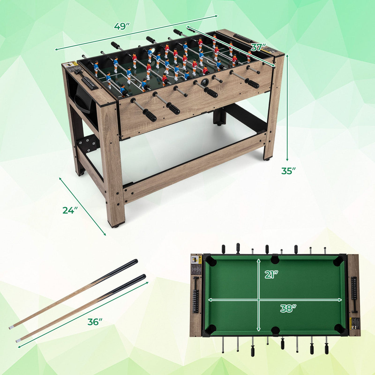 2-in-1 Swivel Game Table for Teens Adults-Brown