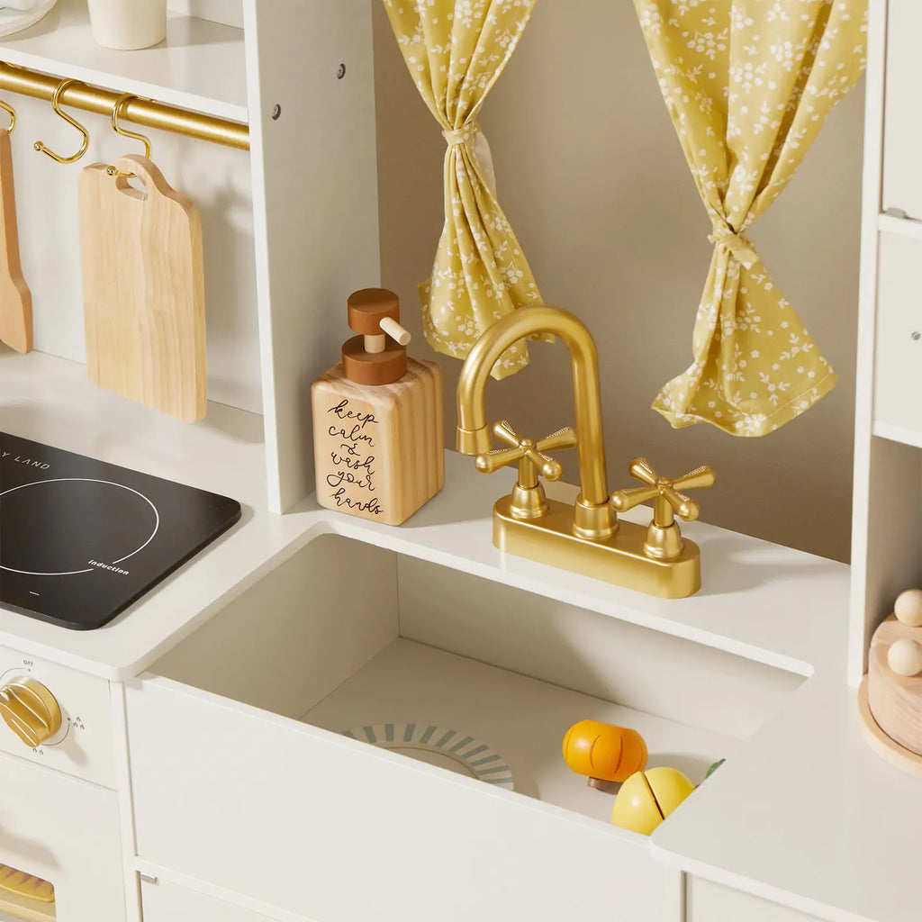 Tiny Land® Iconic Wooden Play Kitchen – Cream Pretend Cooking Set for Kids