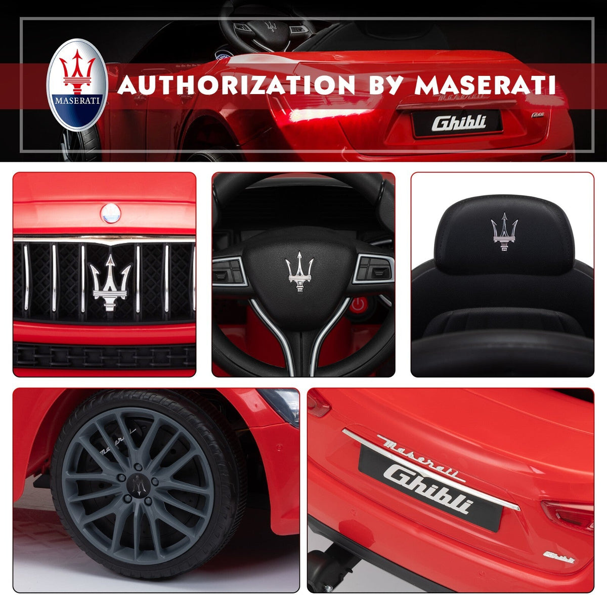 12V Licensed Maserati Ghibli Electric Ride-On Car Toy for Kids Boys and Girls
